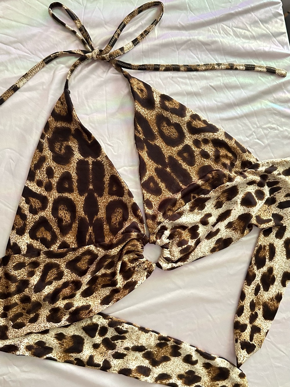 ROMWE Leopard Print Halter Crop Top in Brown and Cream